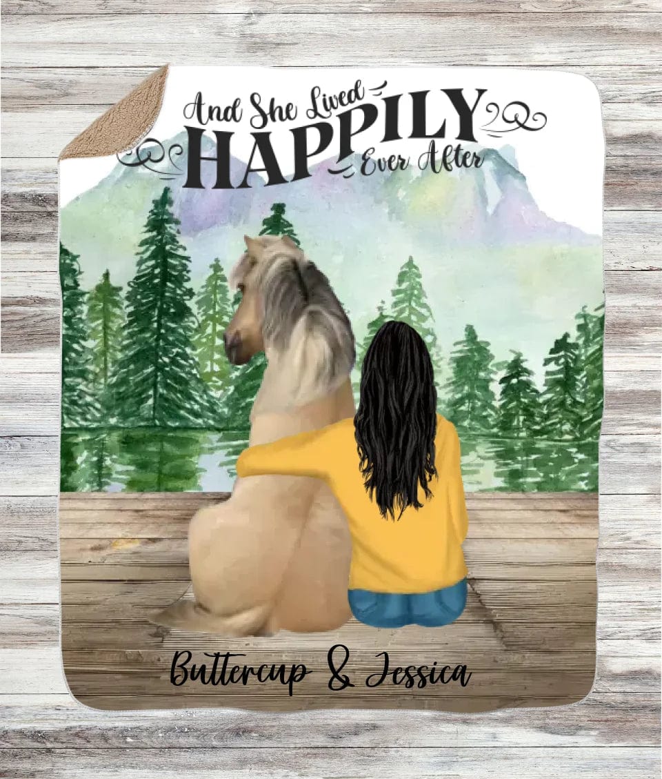 Custom Sherpa Blanket Sherpa Blanket, Two Colors / Beige / 50" × 60" Custom Horse and Girl Sherpa Blanket