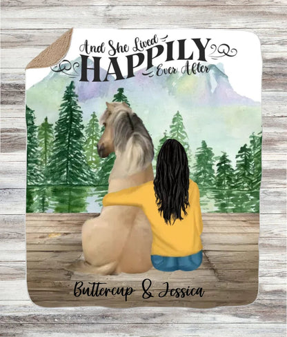 Custom Sherpa Blanket Sherpa Blanket, Two Colors / Beige / 50" × 60" Custom Horse and Girl Sherpa Blanket