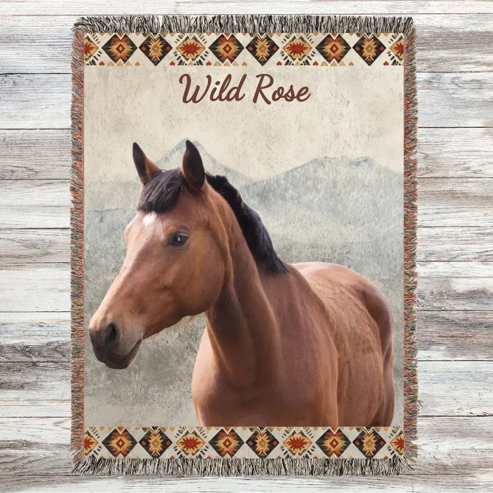 Custom Woven Blanket Woven Blanket / Default / Photo / 60" × 80" Custom Horse Photo Woven Blanket