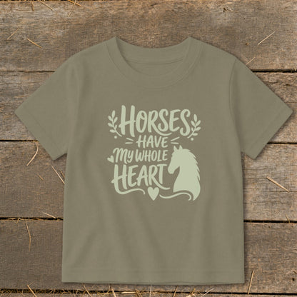 Tan t-shirt with "Horses Have My Whole Heart" and horse silhouette graphic.