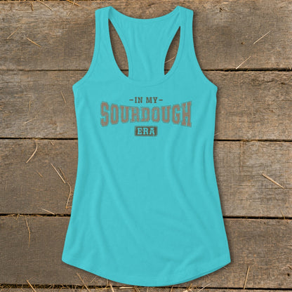 Turquoise tank top with "In My Sourdough Era" text.