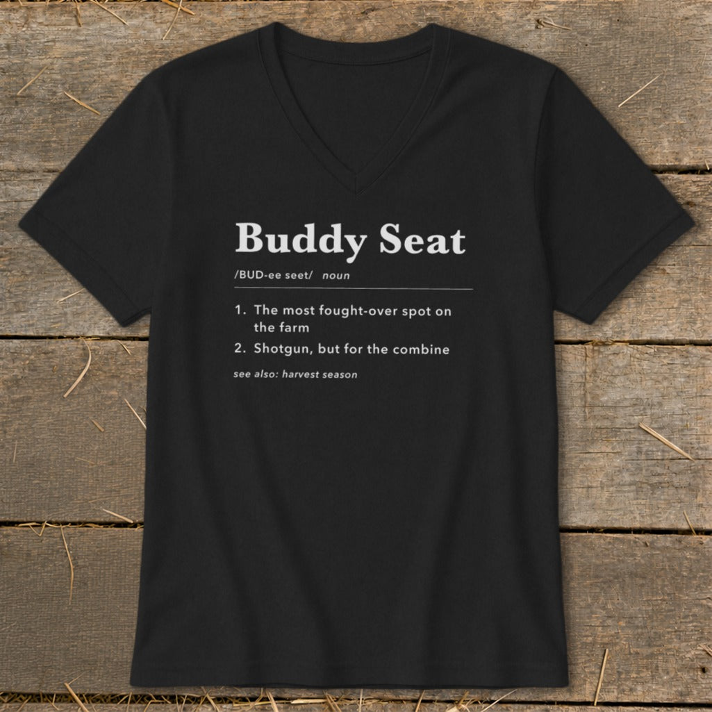 Black t-shirt with "Buddy Seat" definition.