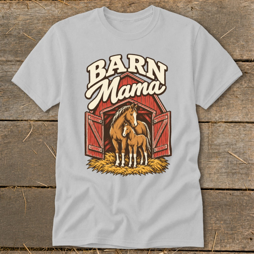 Barn Mama graphic with horse and foal inside a barn.