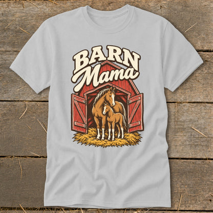 Barn Mama graphic with horse and foal inside a barn.