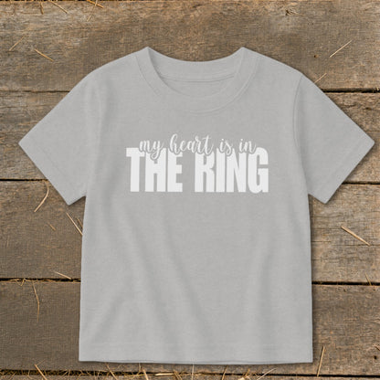 Light gray t-shirt with white text reading "my heart is in THE RING".