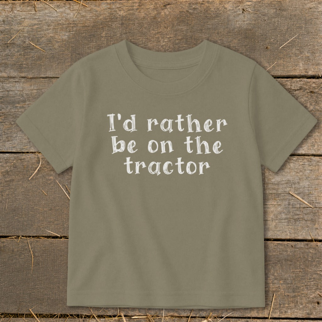 Children's t-shirt with white text "I'd rather be on the tractor."
