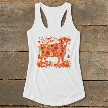 Fall Floral Cow Racerback Tank