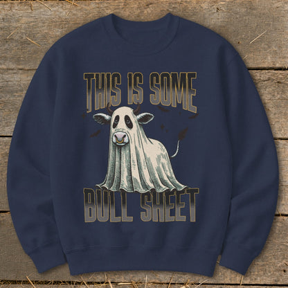 Cow dressed as a ghost with text "THIS IS SOME BULL SHEET".