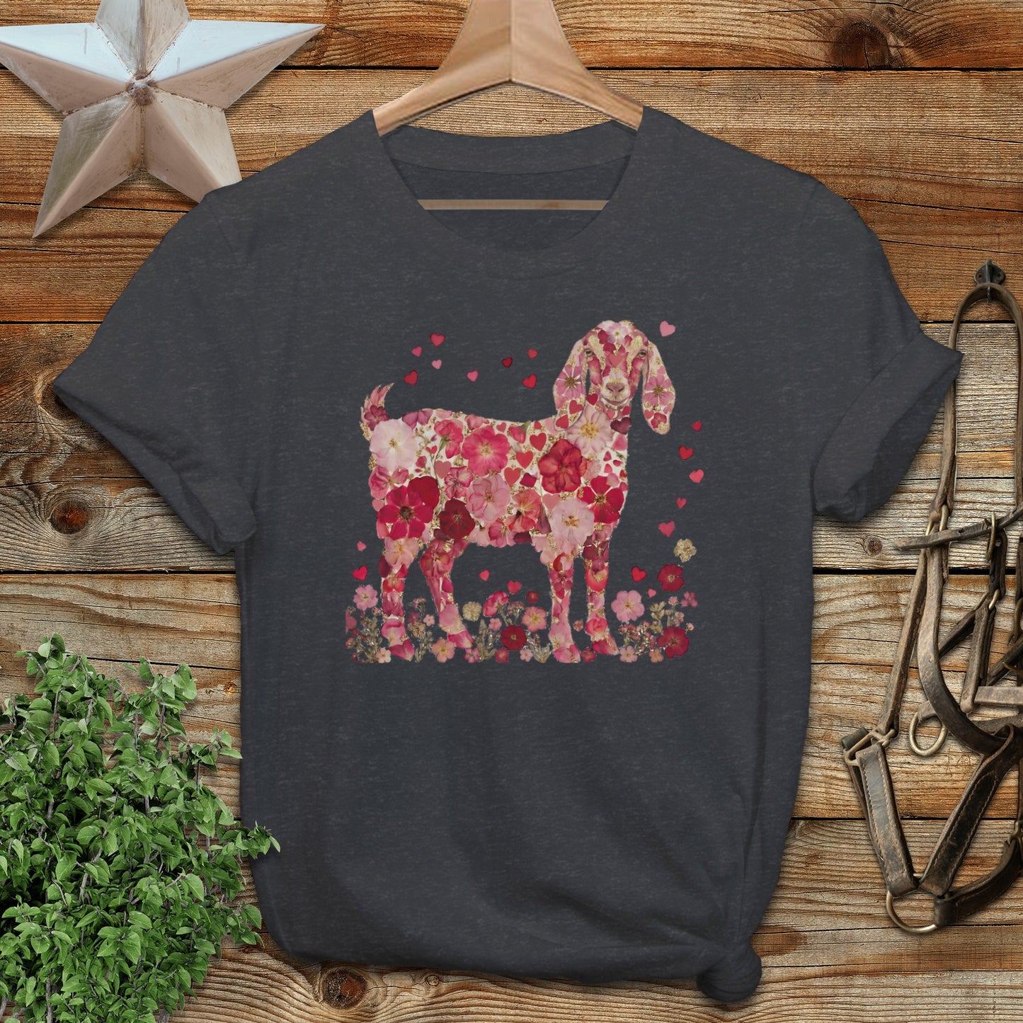 Floral Design With Goat Graphic Print T-Shirt