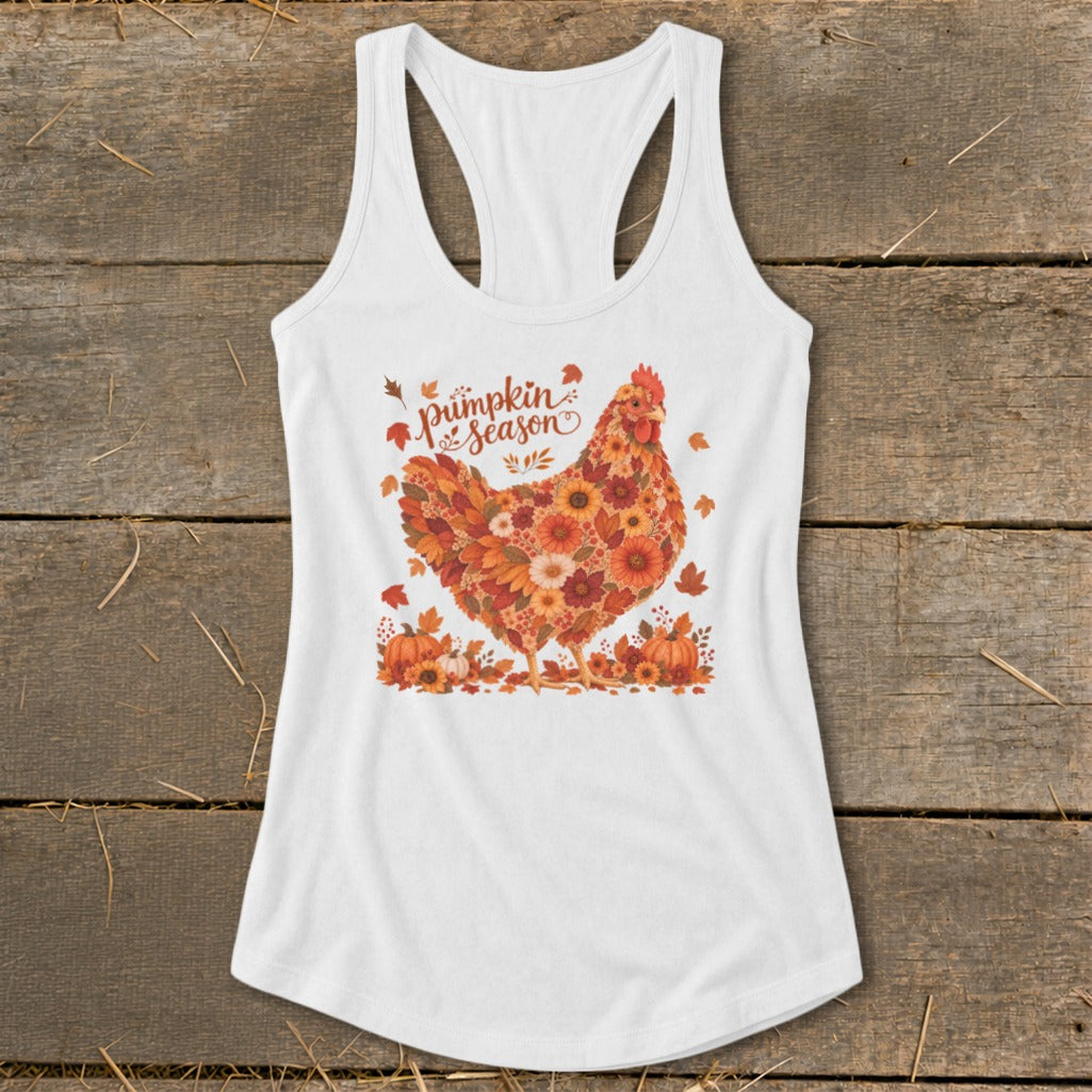 Fall Floral Chicken Racerback Tank