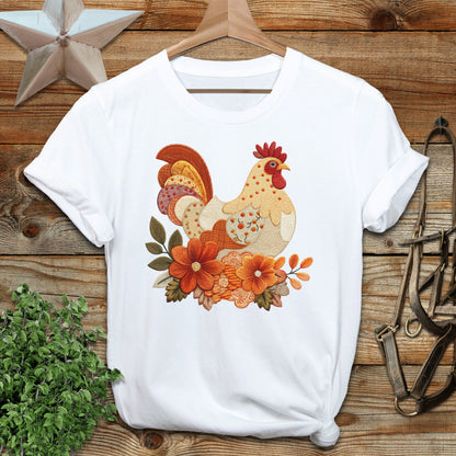 Colorful Rooster and Flowers Design White Shirt product type
