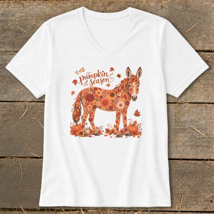 White t-shirt with floral donkey and "Pumpkin Season" text.