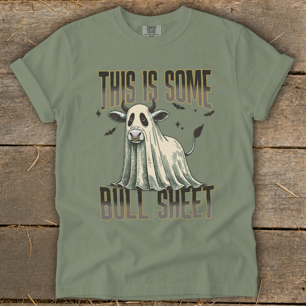 Ghost cow costume graphic with text "This is some bull sheet".