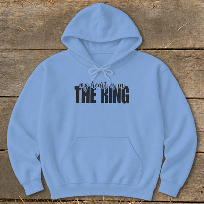 Light blue hoodie with black text "my heart is in THE RING."
