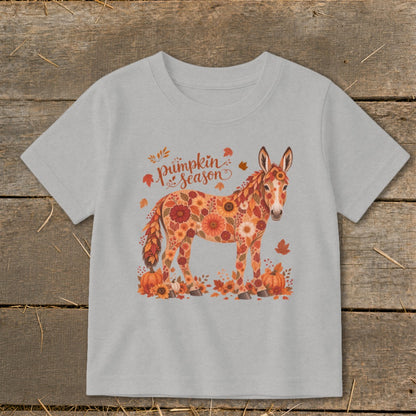 Light grey t-shirt with a donkey made of flowers and "Pumpkin Season" text.
