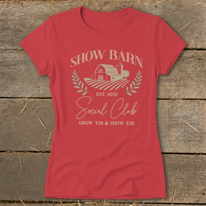 Show Barn Social Club t-shirt with barn, fields, and text.