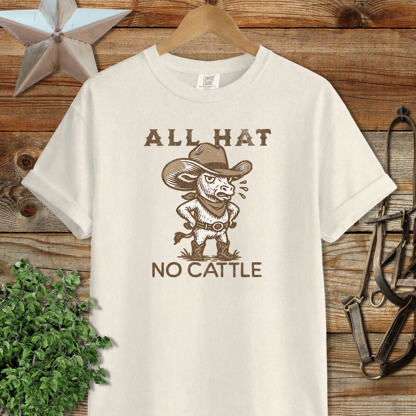 All Hat No Cattle Funny Cowboy Shirt Tee for Casual Wear