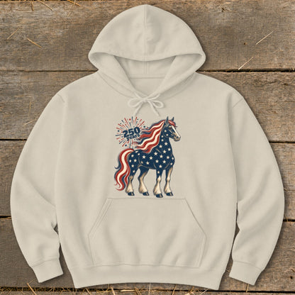 Hoodie with patriotic horse graphic and "250 years" text.