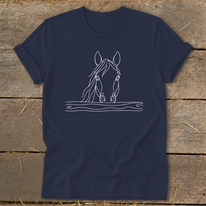 Navy t-shirt with minimalist white line drawing of a horse's head.