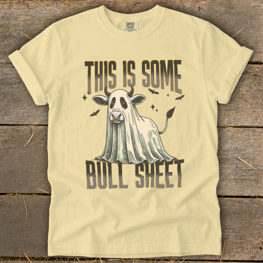 Cow dressed as a ghost with text "THIS IS SOME BULL SHEET."