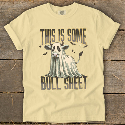 Cow dressed as a ghost with text "THIS IS SOME BULL SHEET."