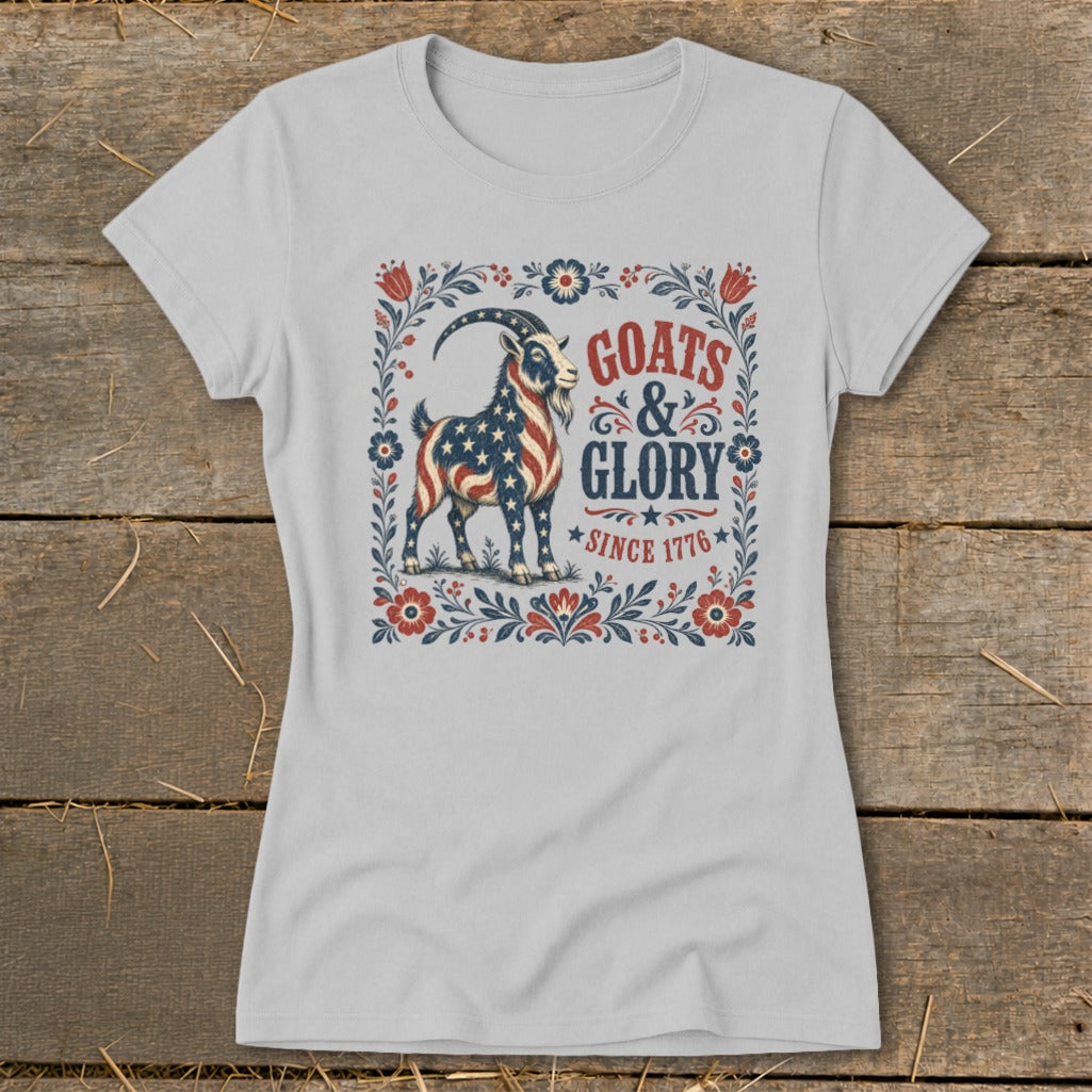 Goats & Glory Since 1776 t-shirt design with patriotic goat.
