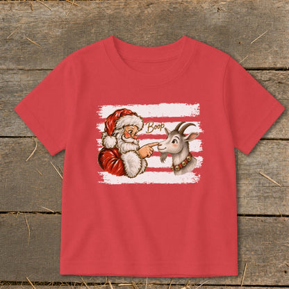 Santa boops a goat on the nose with the word "Boop" in script.