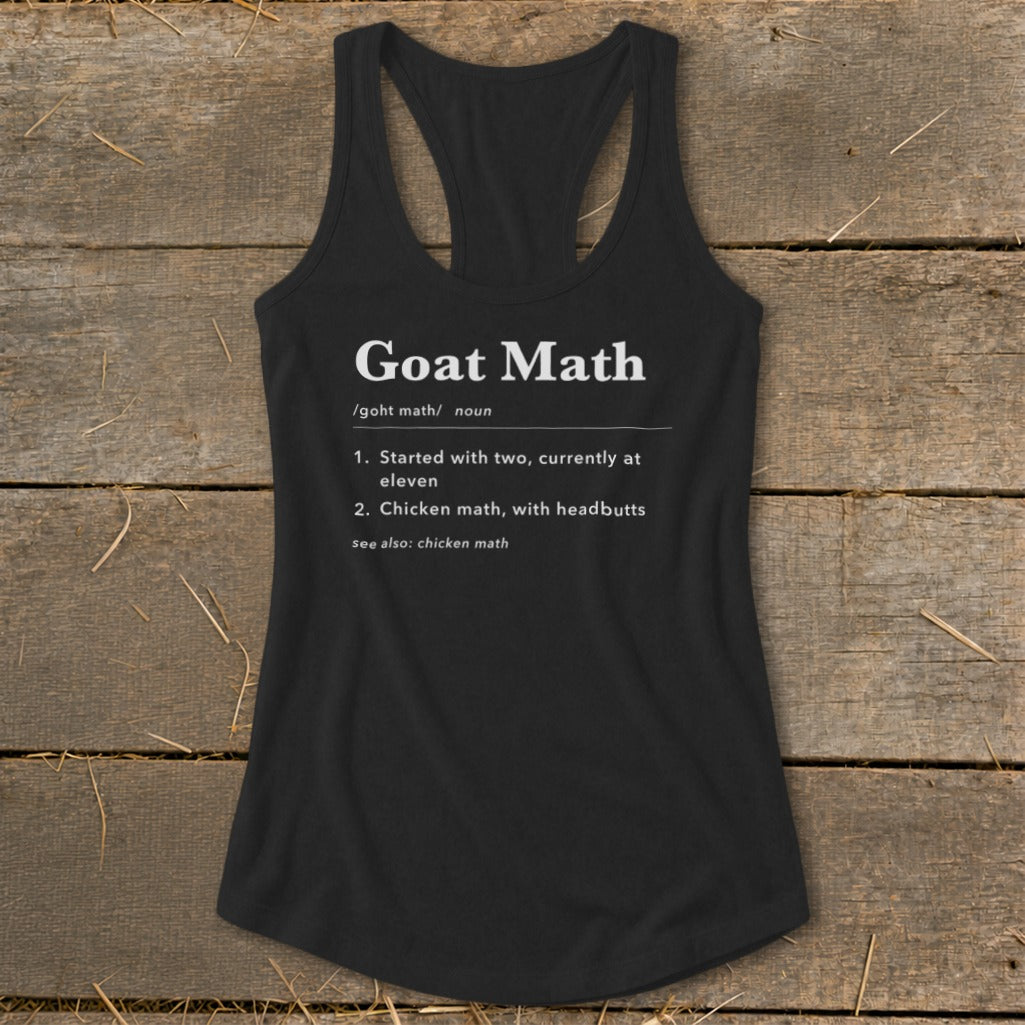 Black tank top with "Goat Math" dictionary definition.