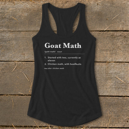Black tank top with "Goat Math" dictionary definition.