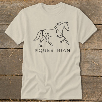 T-shirt with black line art of a horse and the word "EQUESTRIAN".
