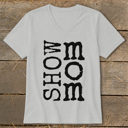 Light grey v-neck t-shirt with black text reading "SHOW MOM SOME LOVE".