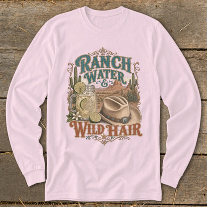 Ranch Water Wild Hair graphic with drink, hat, and desert landscape.