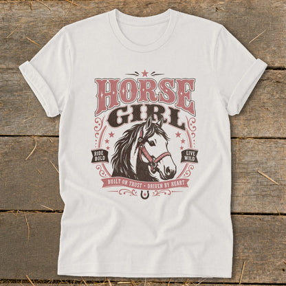 White t-shirt with "HORSE GIRL" text and a horse graphic.