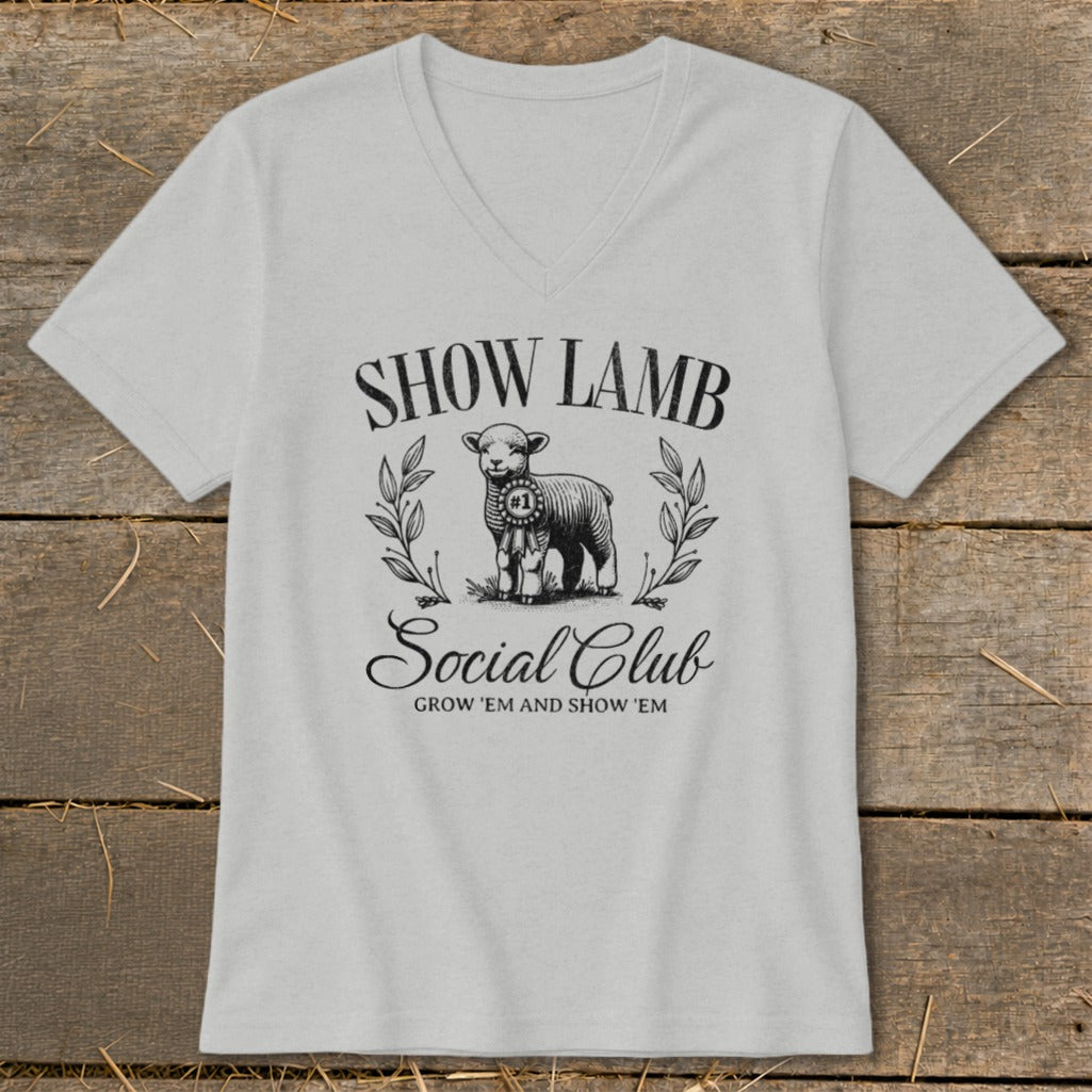 Light gray t-shirt with "SHOW LAMB Social Club" text and a lamb graphic.