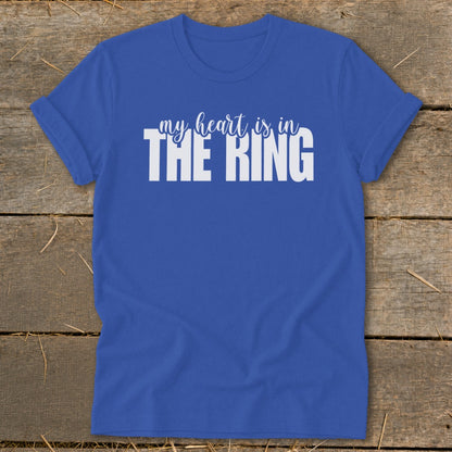 Royal blue t-shirt with white text "my heart is in THE RING"