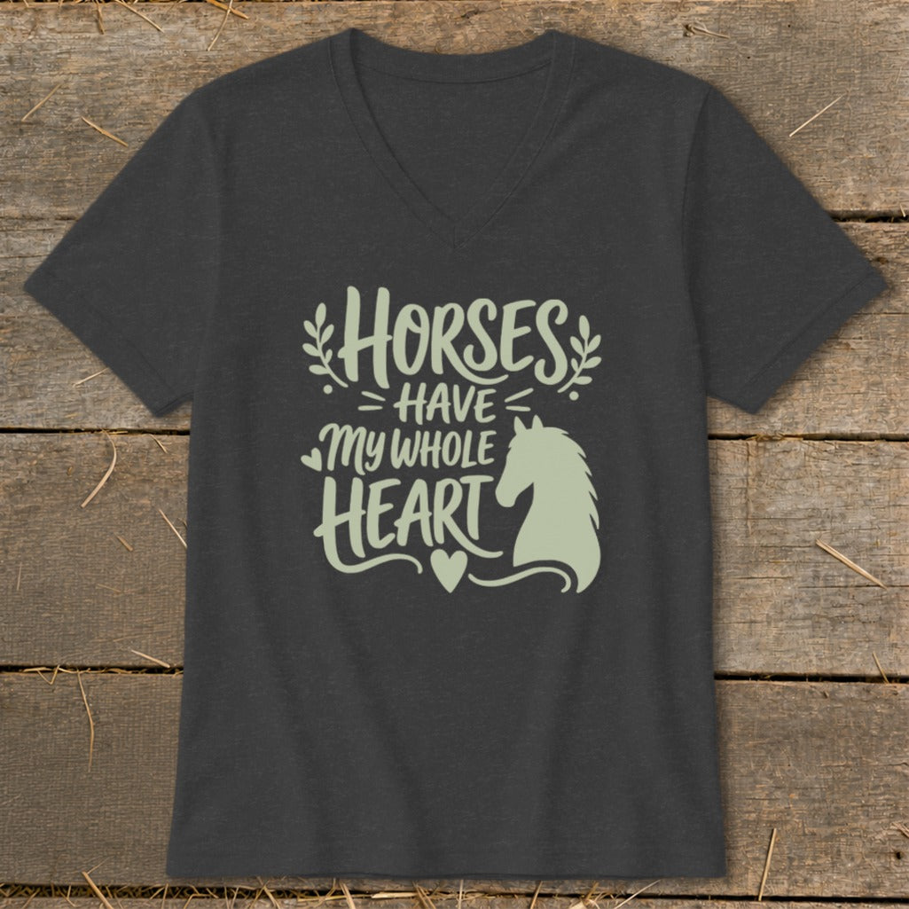 Dark grey t-shirt with "Horses Have My Whole Heart" text and horse silhouette.