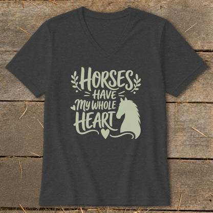 Dark grey t-shirt with "Horses Have My Whole Heart" text and horse silhouette.