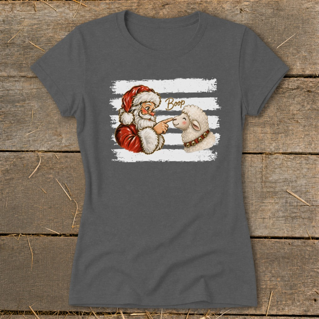 Santa Claus boops a sheep on the nose with "Boop" text above.