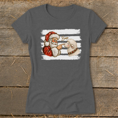 Santa Claus boops a sheep on the nose with "Boop" text above.
