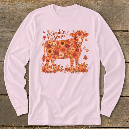 Fall Floral Cow Long Sleeve Tee