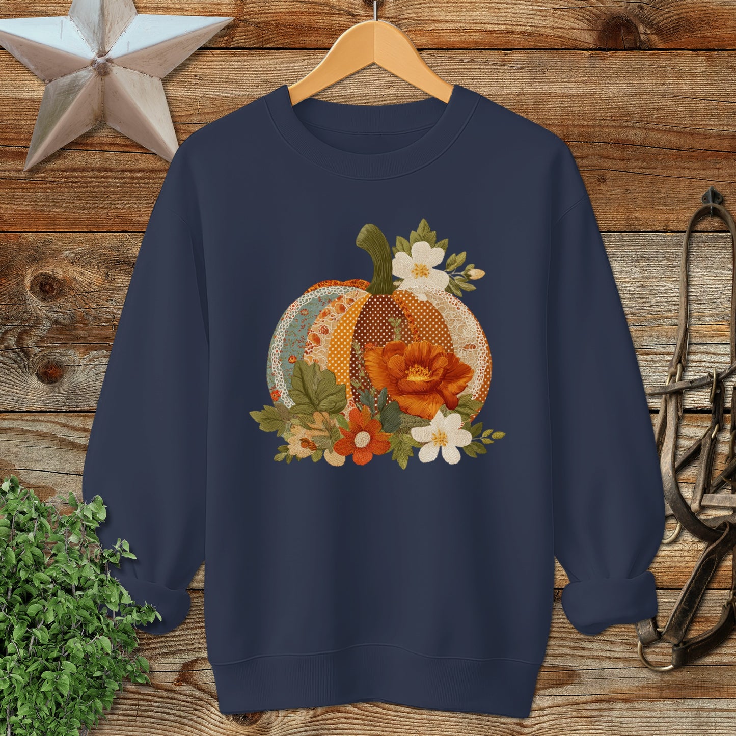 Autumn Patchwork Pumpkin Floral Design Sweater product