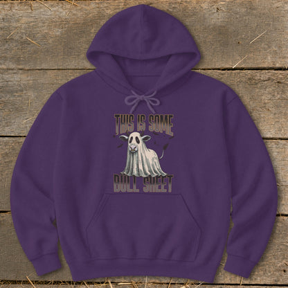 Purple hoodie with ghost cow and text "This is Some Bull Sheet".