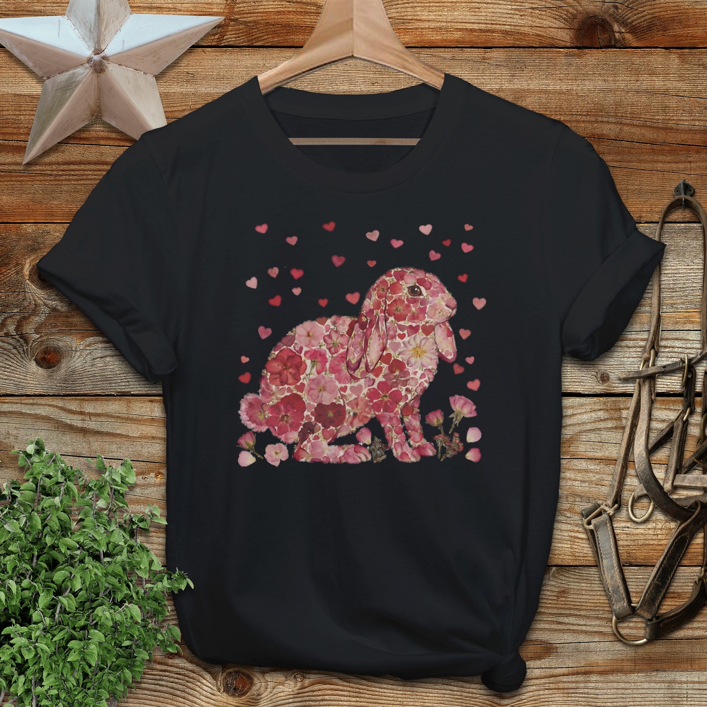 Floral Rabbit Heart Design Graphic T-shirt Product