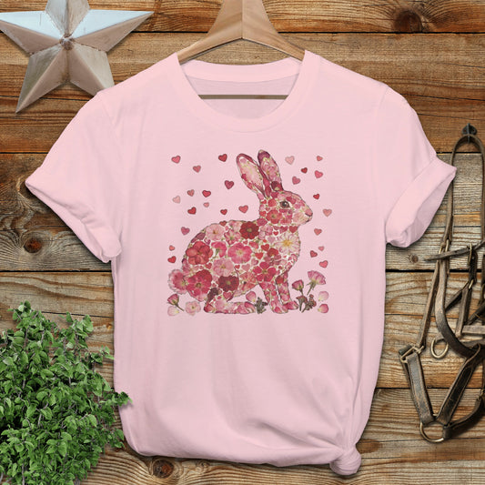 Floral Rabbit Design with Hearts T-Shirt Product