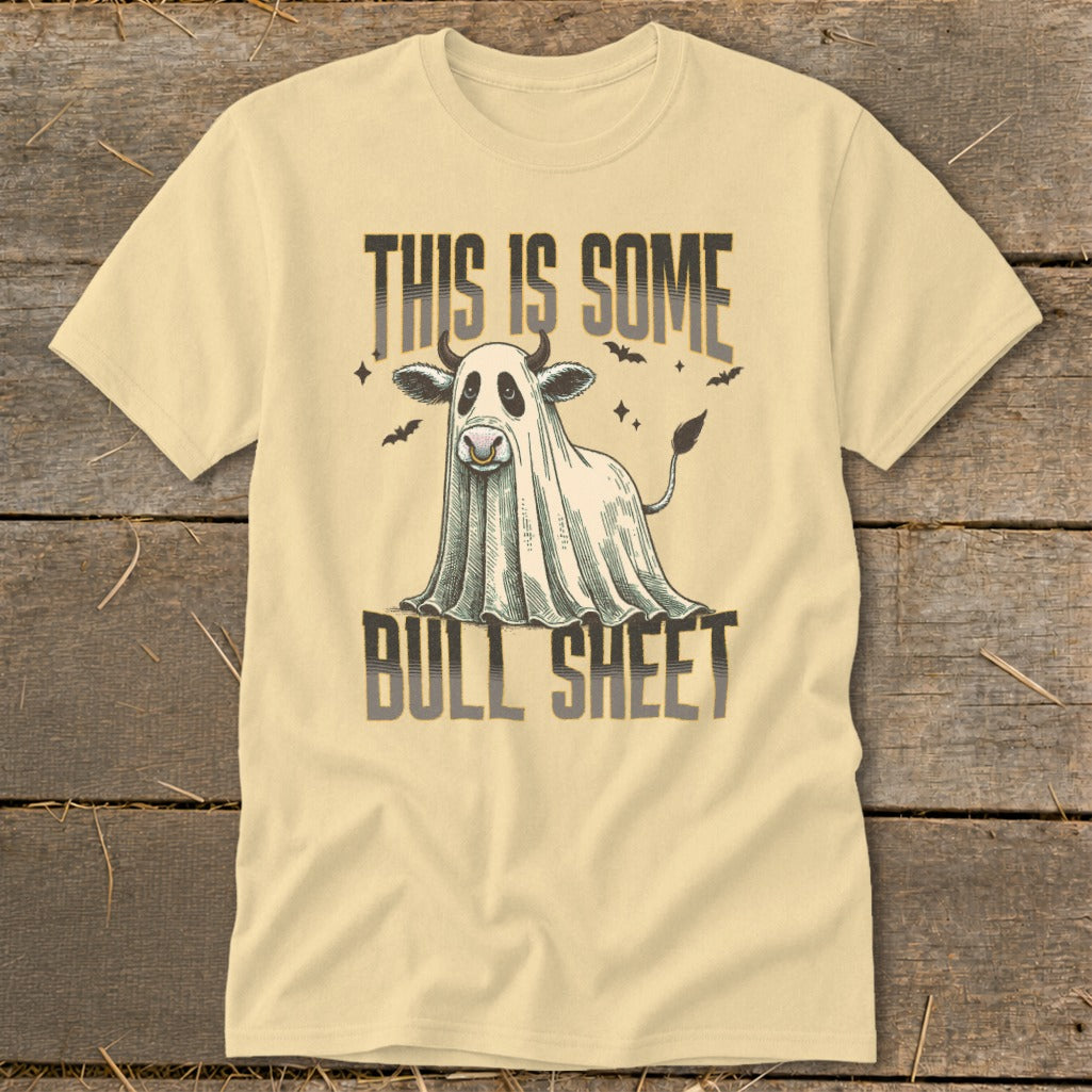 Ghost cow with bull sheet text and bats.