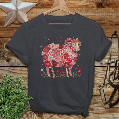 Floral Sheep with Hearts Graphic Design T-Shirt