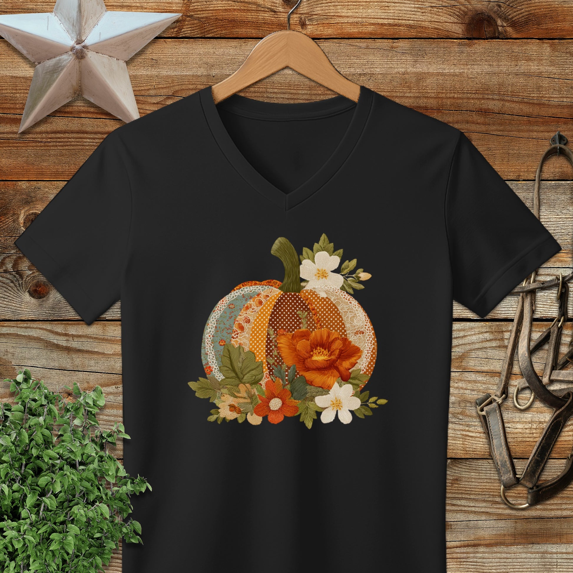 Fall Floral Pumpkin Design V-Neck Shirt product type