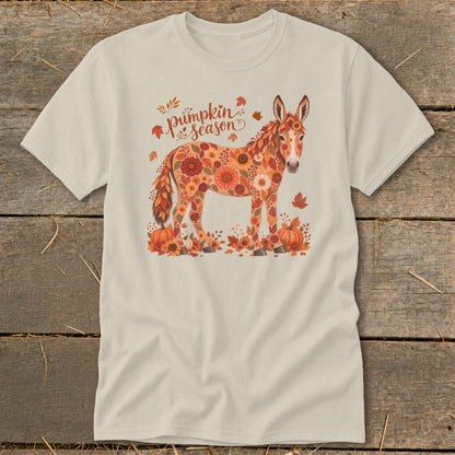 Cream t-shirt with floral donkey and pumpkins graphic, reading "Pumpkin Season."