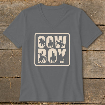 Grey t-shirt with "COW BOY" text and cowboy silhouettes.