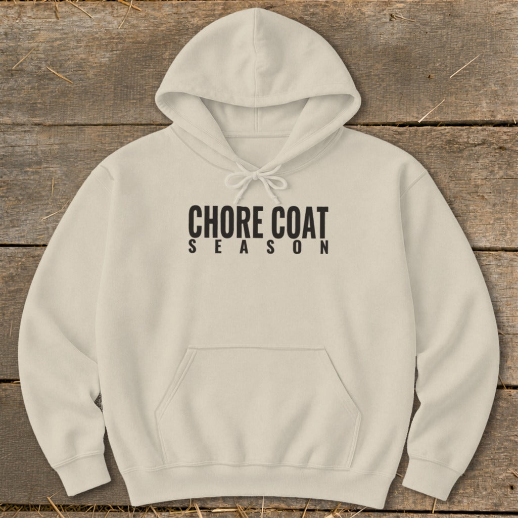 Cream hoodie with "CHORE COAT SEASON" text on the front.